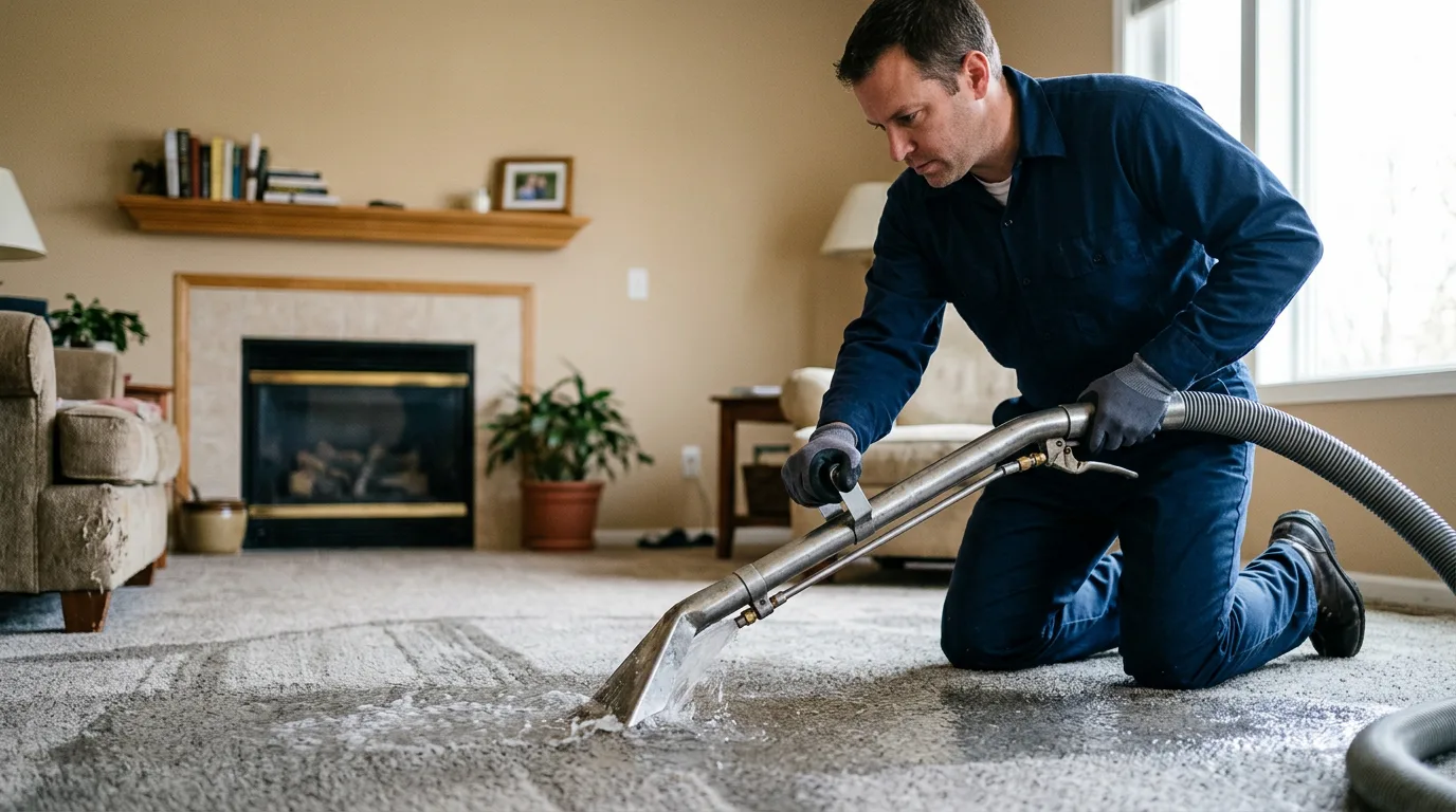 Water damage restoration technician working near Blanchard, MI